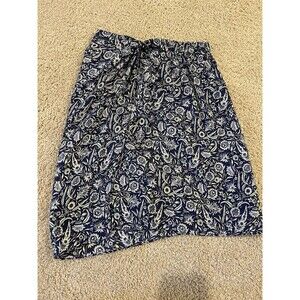Nora Noh Silk Skirt Women's 4 Blue Floral Wrap Lined Skirt Vintage 90s
